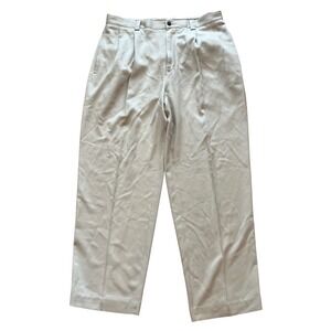 Tommy Bahama Mens 36 Pleated Silk Trousers Beige Tan Dress Pants 100% Silk